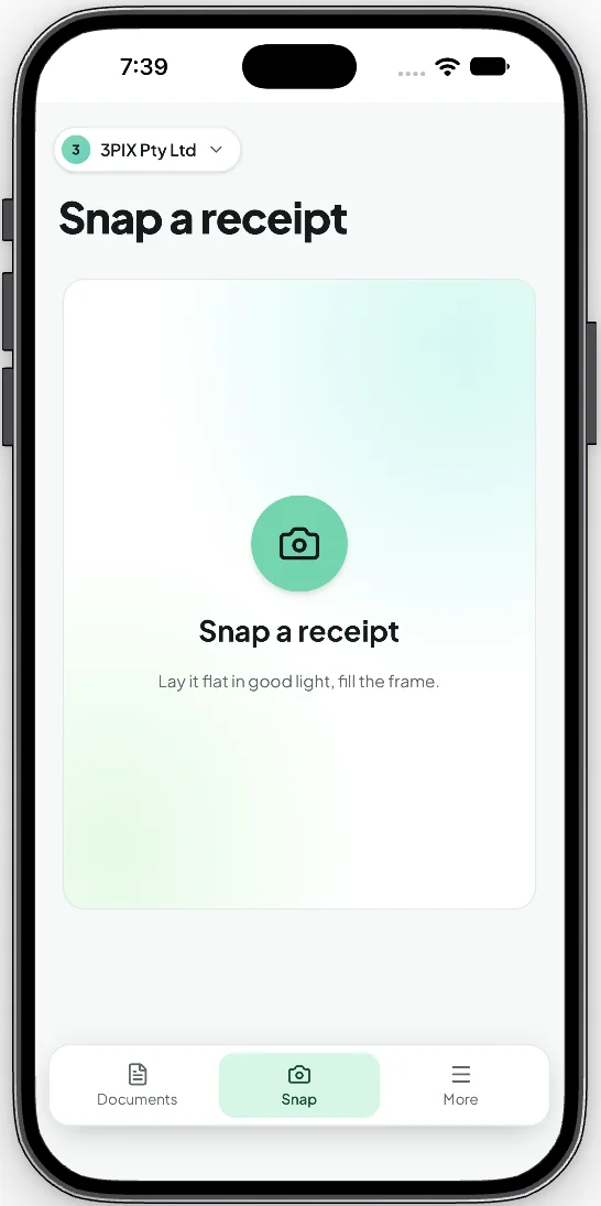 Snapping a receipt in the DocuFiled phone app